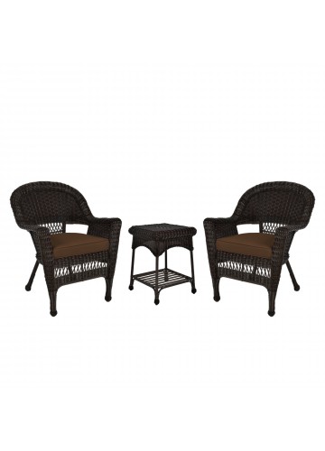 Espresso Wicker Chair And End Table Set With Brown Chair Cushion