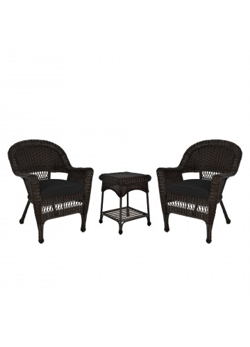 Espresso Wicker Chair And End Table Set With Black Chair Cushion