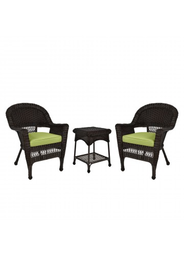 Espresso Wicker Chair And End Table Set With Sage Green Chair Cushion