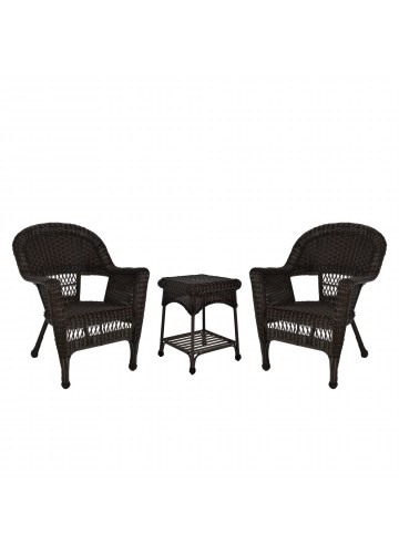 Espresso Wicker Chair And End Table Set Without Cushion