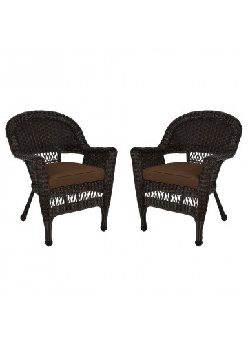 Espresso Wicker Chair With Brown Cushion - Set of 2