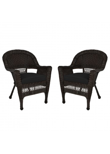Espresso Wicker Chair With Black Cushion - Set of 2