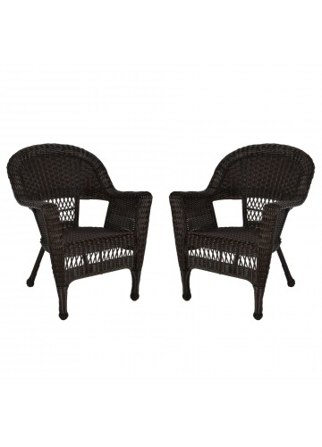 Espresso Wicker Chair Without Cushion - Set of 2