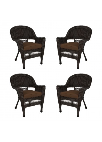 Espresso Wicker Chair With Brown Cushion - Set of 4