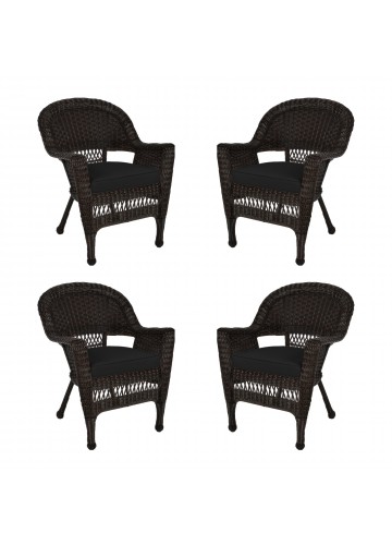 Espresso Wicker Chair With Black Cushion - Set of 4