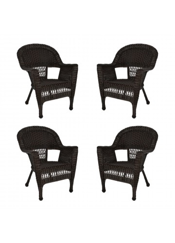 Espresso Wicker Chair Without Cushion - Set of 4