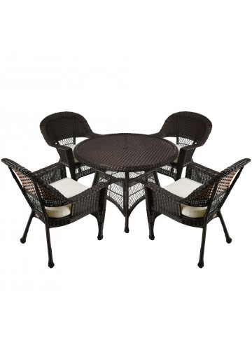 5pc Espresso Wicker Dining Set - Ivory Cushions