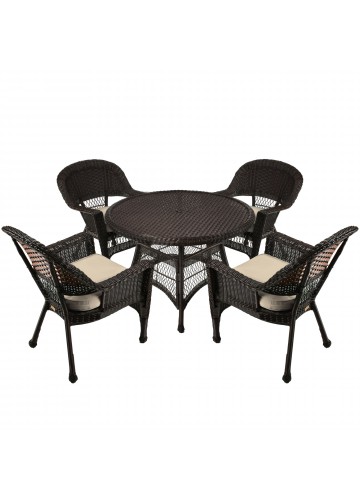 5pc Espresso Wicker Dining Set - Tan Cushions