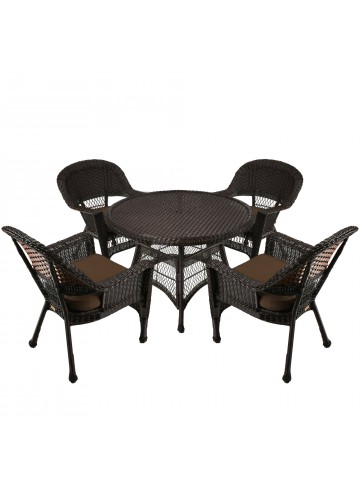 5pc Espresso Wicker Dining Set - Brown Cushions