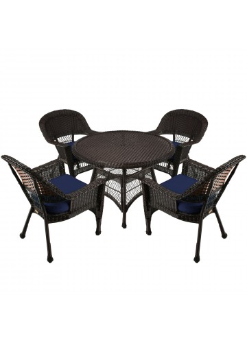 5pc Espresso Wicker Dining Set - Midnight Blue Cushions