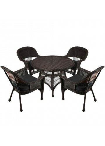 5pc Espresso Wicker Dining Set - Black Cushions