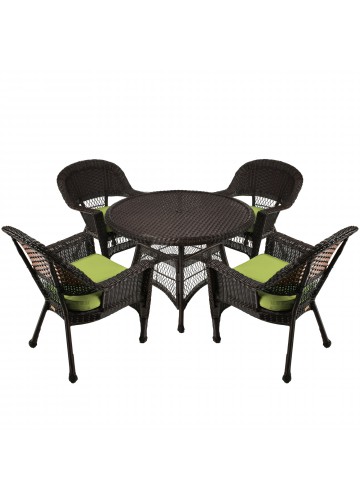 5pc Espresso Wicker Dining Set - Sage Green Cushions