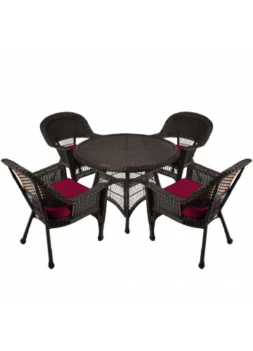 5pc Espresso Wicker Dining Set - Red Cushions