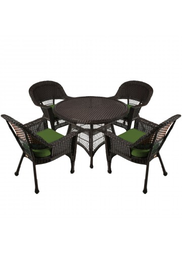 5pc Espresso Wicker Dining Set - Hunter Green Cushions