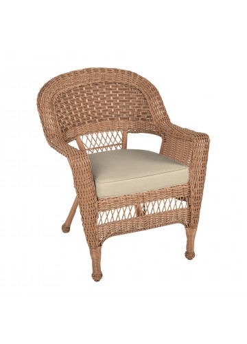 Honey Wicker Chair With Tan Cushion