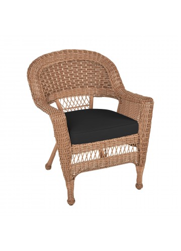 Honey Wicker Chair With Black Cushion