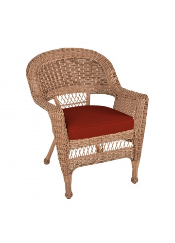 Honey Wicker Chair With Brick Red Cushion