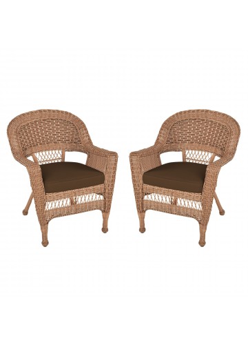 Honey Wicker Chair With Brown Cushion - Set of 2