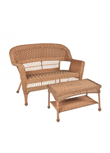 Honey Wicker Patio Love Seat And Coffee Table Set Without Cushion