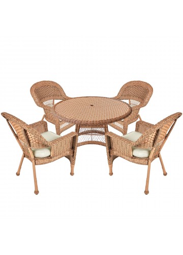 5pc Honey Wicker Dining Set - Ivory Cushions