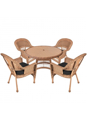 5pc Honey Wicker Dining Set - Black Cushions