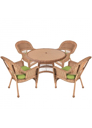 5pc Honey Wicker Dining Set - Sage Green Cushions