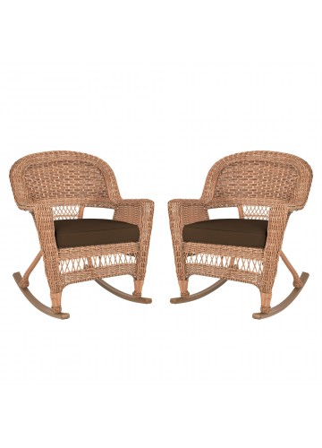 Honey Rocker Wicker Chair with Brown Cushion -  Set of 2