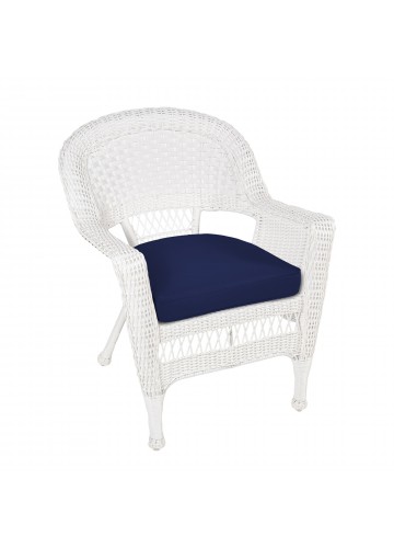 White Wicker Chair With Midnight Blue Cushion