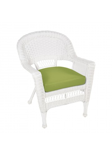 White Wicker Chair With Sage Green Cushion