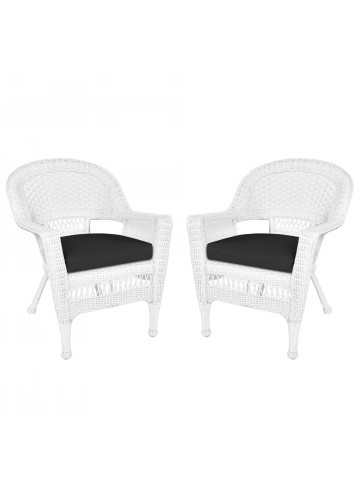White Wicker Chair With Black Cushion - Set of 2