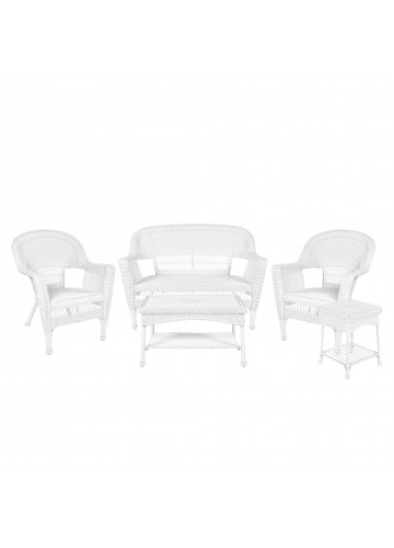 5pc White Wicker Conversation Set Without Cushion