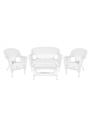 4pc White Wicker Conversation Set Without Cushion