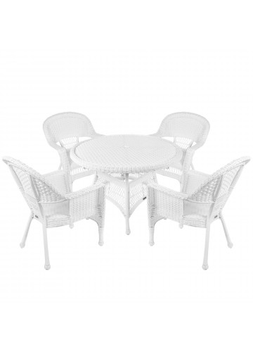 5pc White Wicker Dining Set Without Cushion