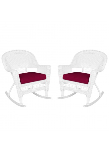 White Rocker Wicker Chair with Red Cushion- Set of 2