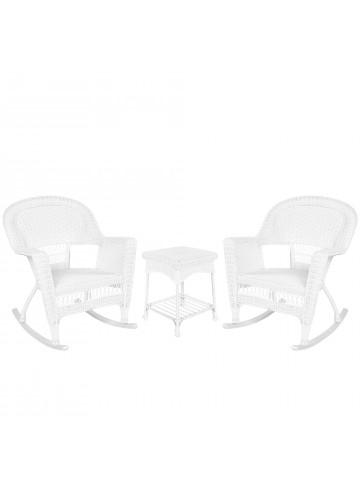 3pc White Rocker Wicker Chair Set Without Cushion