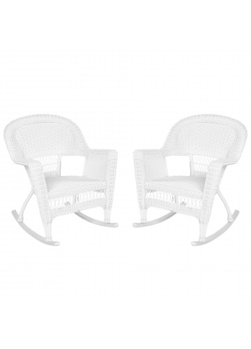 White Rocker Wicker Chair Without Cushion - Set of 2