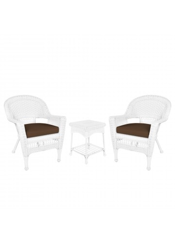 White Wicker Chair And End Table Set With Brown Chair Cushion