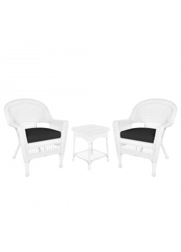 White Wicker Chair And End Table Set With Black Chair Cushion