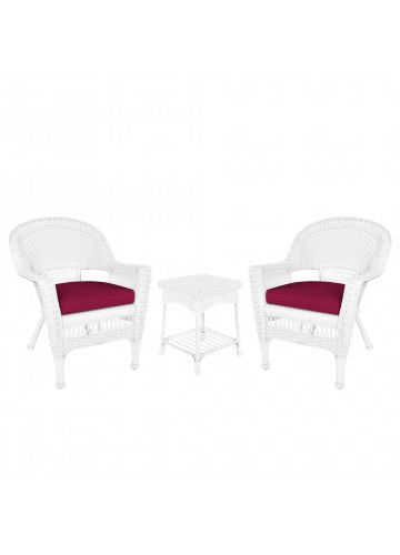 White Wicker Chair And End Table Set With Red Chair Cushion