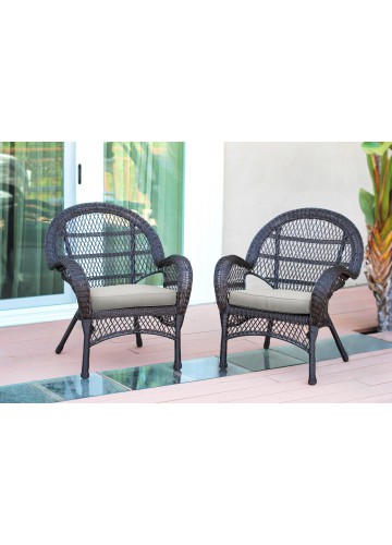 Santa Maria Espresso Wicker Chair with Ivory Cushion - Set of 2