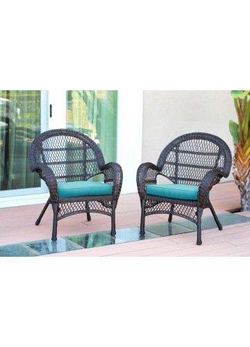 Santa Maria Espresso Wicker Chair with Sky Blue Cushion - Set of 2