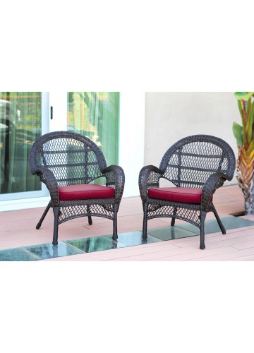 Santa Maria Espresso Wicker Chair with Red Cushion - Set of 2