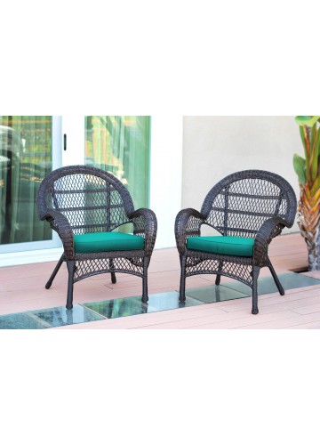Santa Maria Espresso Wicker Chair with Turquoise Cushion - Set of 2