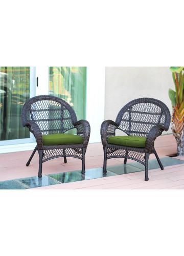 Santa Maria Espresso Wicker Chair with Hunter Green Cushion - Set of 2