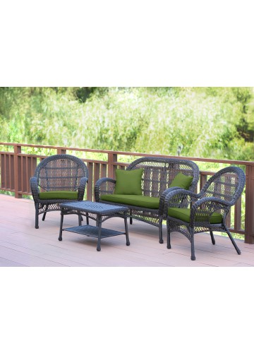 4pc Santa Maria Espresso Wicker Conversation Set - Hunter Green Cushions