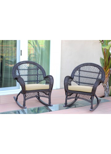 Santa Maria Espresso Wicker Rocker Chair with Ivory Cushion - Set of 2