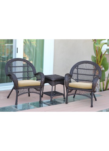 3pc Santa Maria Espresso Wicker Chair Set - Ivory Cushions
