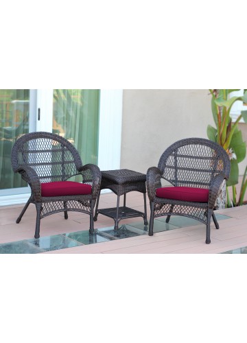 3pc Santa Maria Espresso Wicker Chair Set - Red Cushions