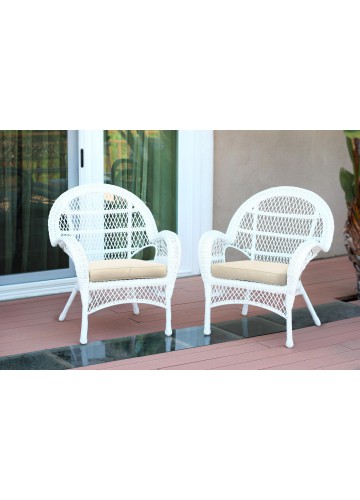 Santa Maria White Wicker Chair with Ivory Cushion - Set of 2