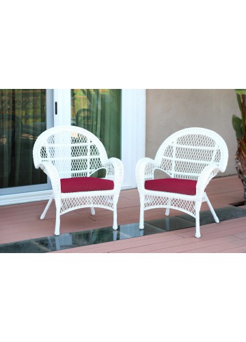 Santa Maria White Wicker Chair with Red Cushion - Set of 2